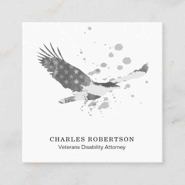 **  Simple Flag USA American Eagle Black White Square Business Card (Front)