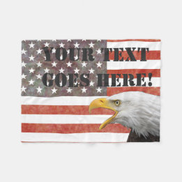 Simple Flag with Screaming Eagle and Your Text Fleece Blanket