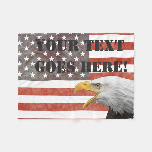 Simple Flag with Screaming Eagle and Your Text Fleece Blanket (Front (Horizontal))