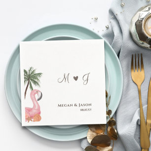 Simple Flamingo Monogrammed Beach Wedding Custom Napkin