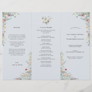 Simple Fleur sauvage Dusty Blue Wedding Programme 