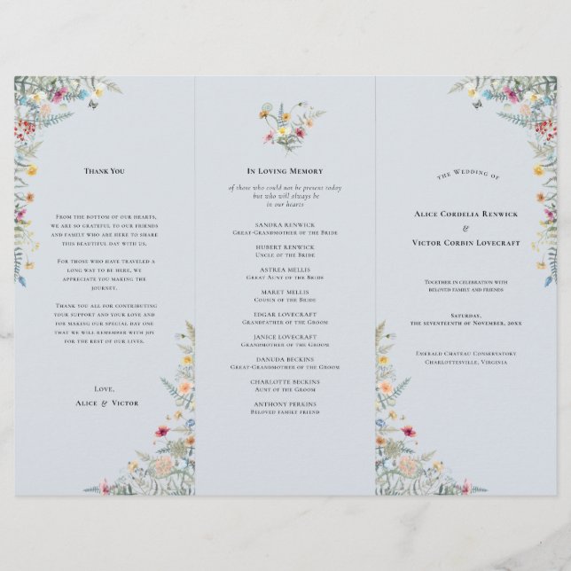 Simple Fleur sauvage Dusty Blue Wedding Programme  (Devant)