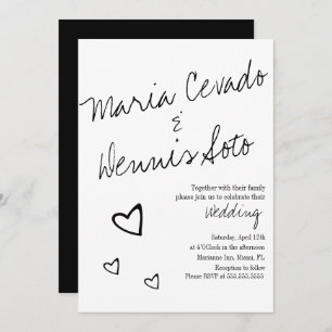 Simple Floating Hearts Lettering Script Wedding Invitation