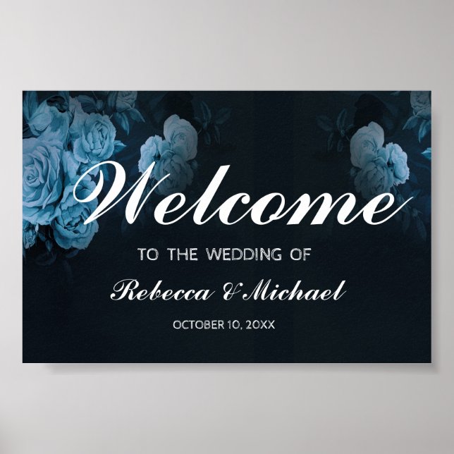 Simple Flora Gold Geometric Frame Wedding Welcome  Poster (Front)