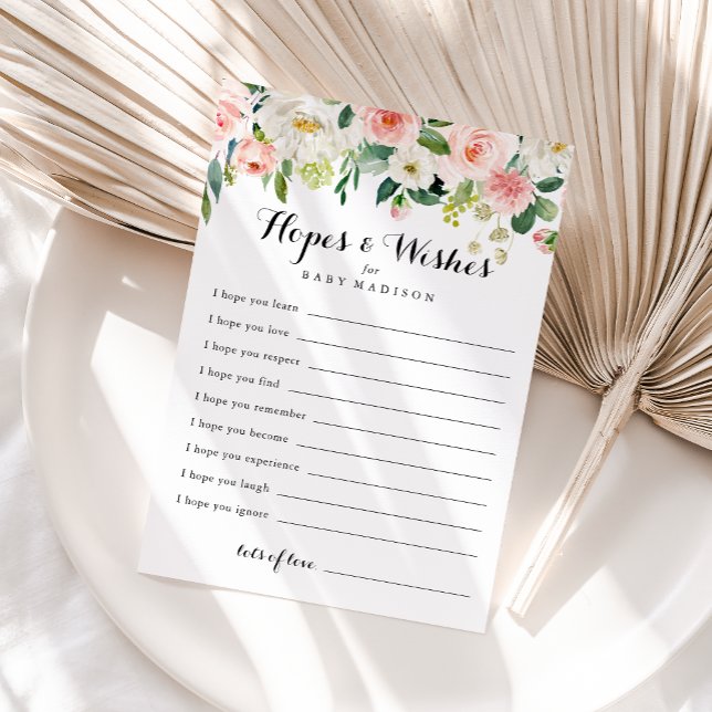 Simple Floral Baby Shower Hopes & Wishes Card (Creator Uploaded)