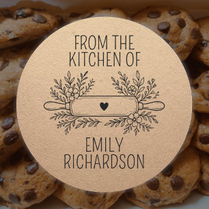 Simple Floral Baking Kitchen Brown Craft Paper Classic Round Sticker