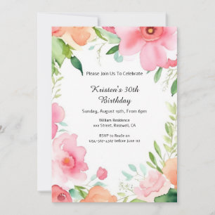 Simple Floral Birthday Invitation