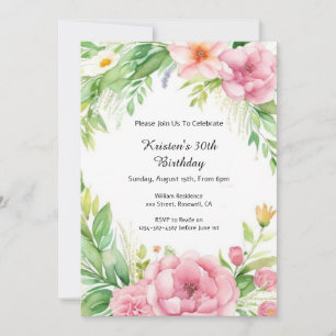 Simple Floral Birthday Invitation