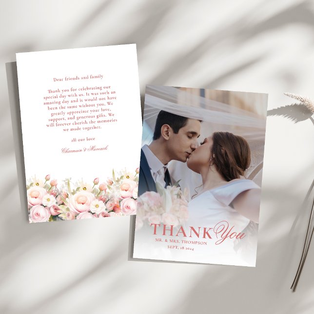 Simple Floral Blush Pink Wedding  Thank You Card (Creator Uploaded)