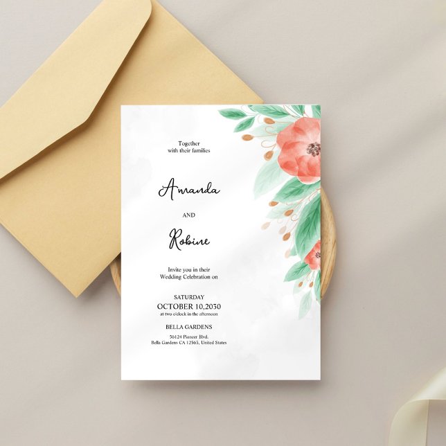 Simple Floral Botanical Wedding Invitation (Creator Uploaded)