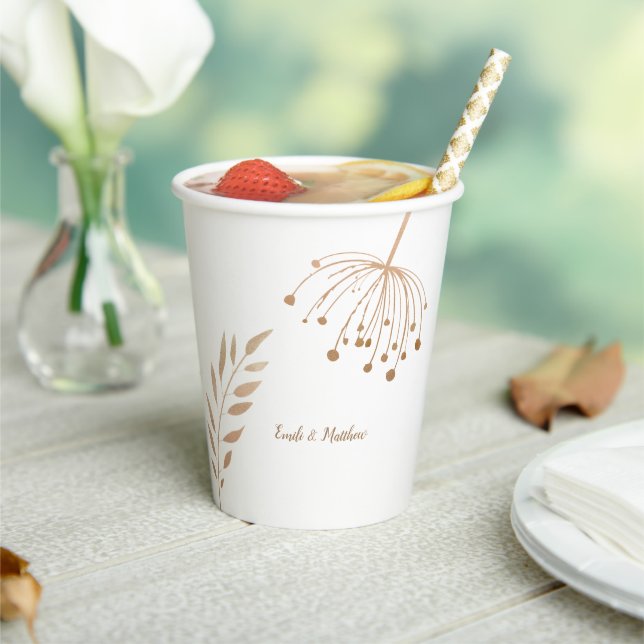 Simple Floral Botaniqe Gold Foil Wedding Paper Cups (Insitu)