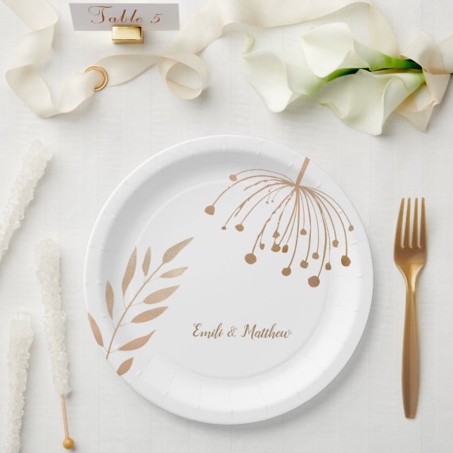 Simple Floral Botaniqe Gold Foil Wedding Paper Plate (Wedding)