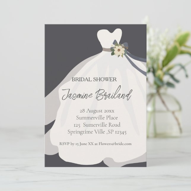  Simple Floral Bride Gown Bridal Shower  Invitatio Invitation (Standing Front)
