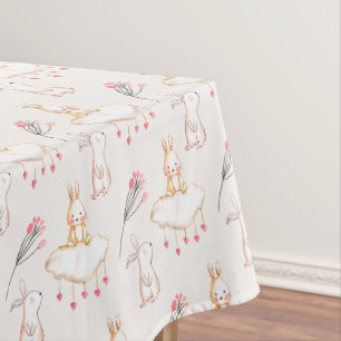 Simple Floral Bunny Pattern Easter   Tablecloth