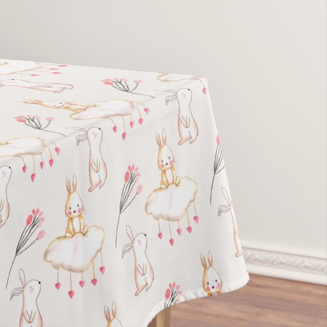 Simple Floral Bunny Pattern Easter | Tablecloth (In Situ)