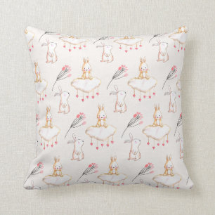 Simple Floral Bunny Pattern Easter Throw Pillow