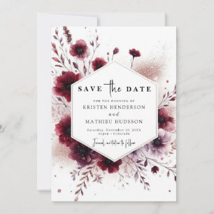 Simple Floral Burgundy Wedding Save The Date