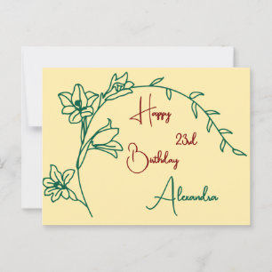 Simple Floral Butter Yellow Named & Aged Birthday Postcard