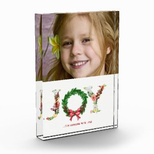 Simple Floral Christmas Wreath Joy Script Custom Photo Block
