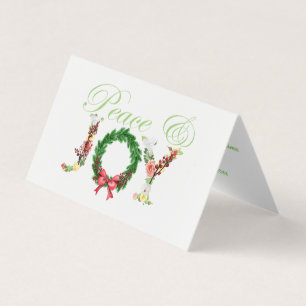 Simple floral Christmas wreath joy script photo