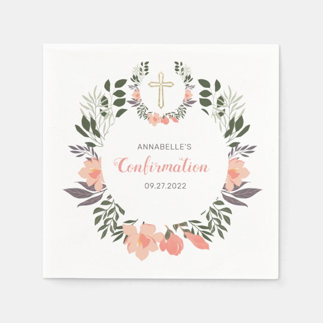 Simple Floral Confirmation Party Napkin (Front)