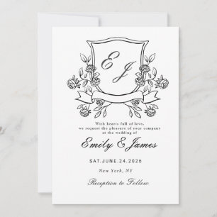 simple Floral Crest Victorian wedding invitation