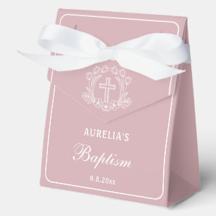 Simple Floral Cross on Pink Baptism Big Tent Favor Box