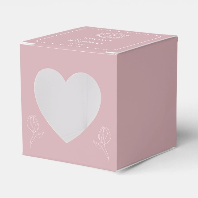 Simple Floral Cross on Pink Baptism Heart Favor Box (Front Side)