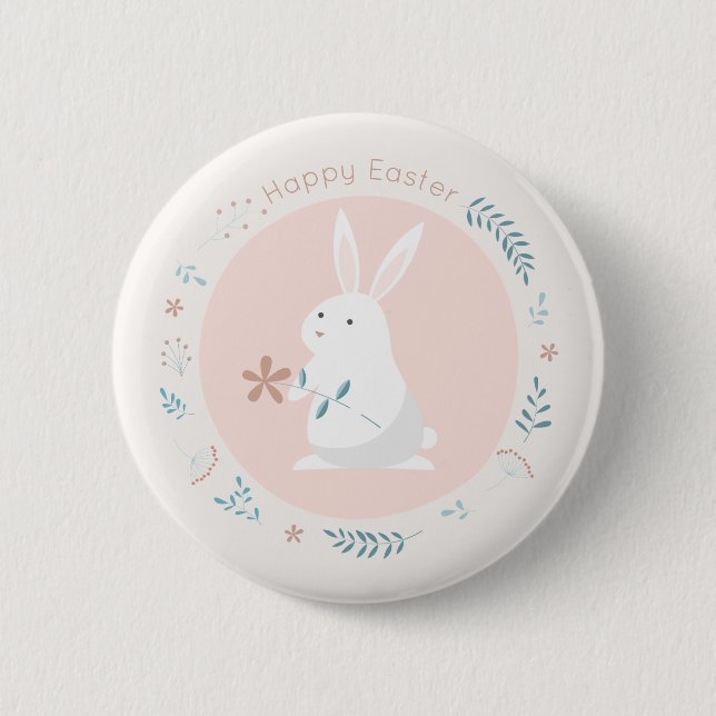 Simple Floral Easter Bunny | Pin Button (Front)