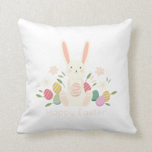 Simple Floral Easter Bunny Throw Pillow