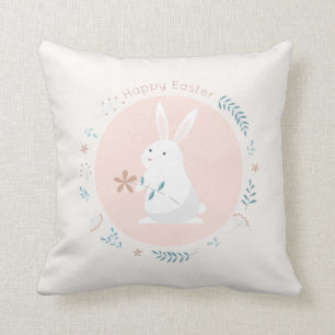 Simple Floral Easter Bunny Throw Pillow