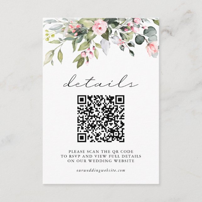 Simple Floral Eucalyptus Leaves QR Code Wedding Enclosure Card (Front)