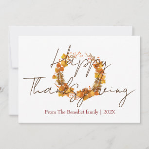 Simple floral fall leaves happy thanksgiving  holiday card