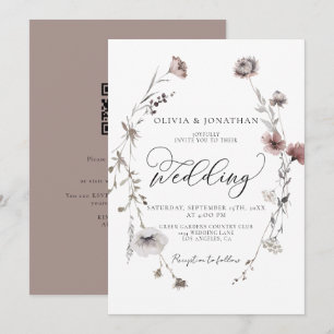 Simple Floral Fall Neutral Budget QR Code Wedding  Invitation