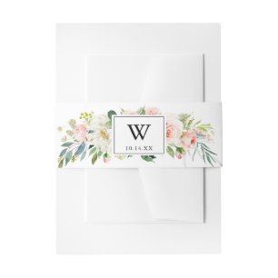 Simple Floral Foliage Monogram Wedding Invitation Belly Band