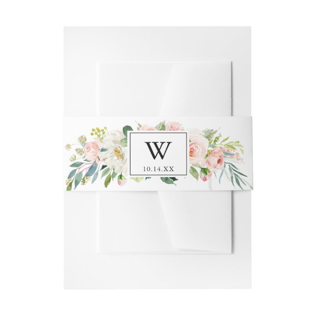 Simple Floral Foliage Monogram Wedding Invitation Invitation Belly Band (Front Example)