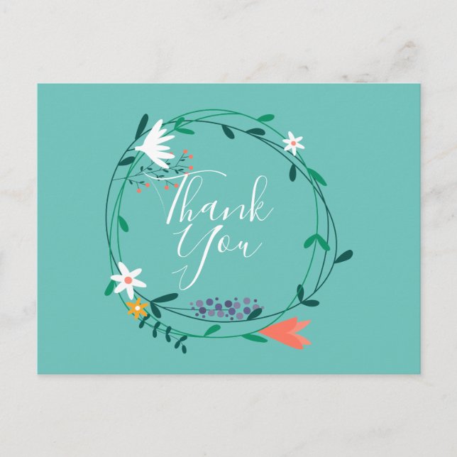 Simple Floral Garland Script Business Thank You Postcard (Front)