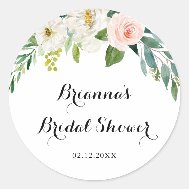 Simple Floral Green Foliage Bridal Shower Favour Classic Round Sticker (Front)