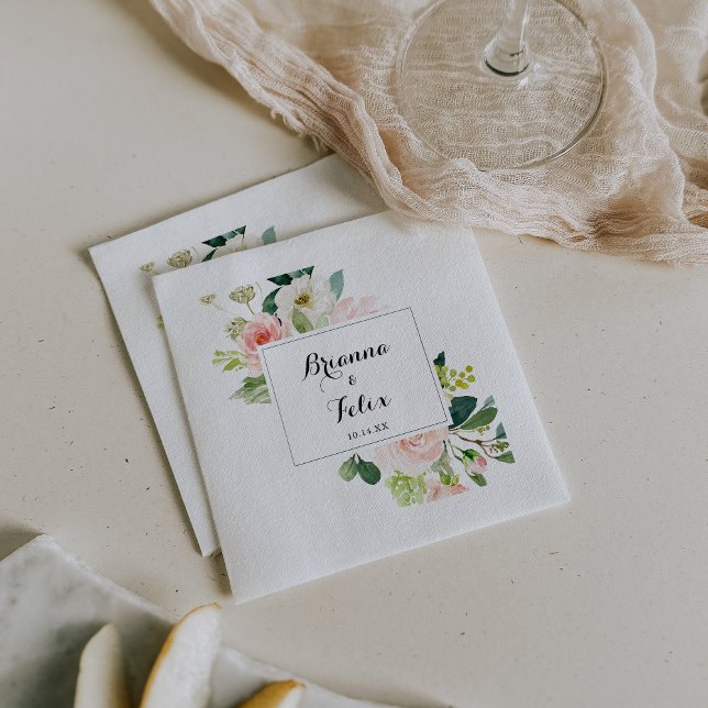 Simple Floral Green Foliage Calligraphy Wedding Napkin (Creator Uploaded)