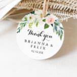 Simple Floral Green Thank You Wedding Favour Classic Round Sticker<br><div class="desc">This simple floral green thank you wedding favour classic round sticker is perfect for a tropical wedding. The design features lovely white, pink, and blush hand-painted roses embedded in green foliage, inspiring artistic beauty. Make the sticker labels your own by including your names, the event (if applicable), and the date....</div>