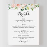 Simple Floral Green Wedding Drinks Menu Sign<br><div class="desc">This simple floral green wedding drinks menu sign is perfect for a tropical wedding. The design features lovely white,  pink,  and blush hand-painted roses embedded in green foliage,  inspiring artistic beauty.</div>