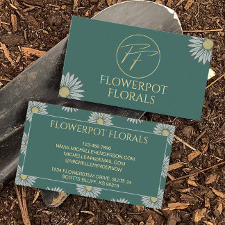 Simple Floral Green & Yellow business Logo Florist Card