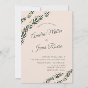 Simple Floral Greenery Yellow Flower Wedding Invitation