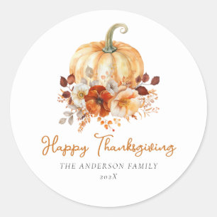 Simple  Floral Happy Thanksgiving  Classic Round Sticker