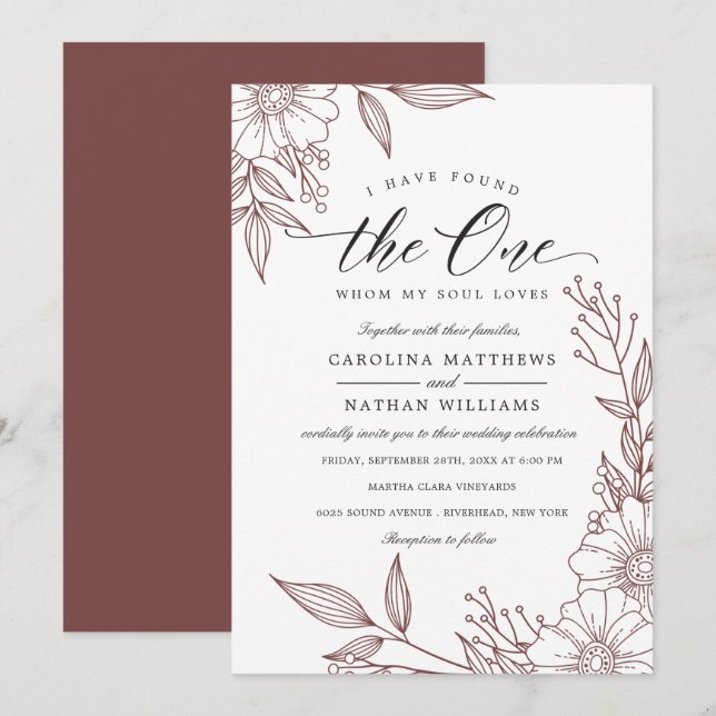 Simple Floral I Have Found The One | Red Wedding Invitation (Front/Back)