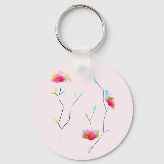 Simple floral Japanese inspired pink abstract Keychain (Front)