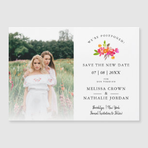 Simple Floral LGBT Engaged Couple Change Date