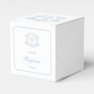 Simple Floral Light Blue Cross Baptism Cube Favor Box