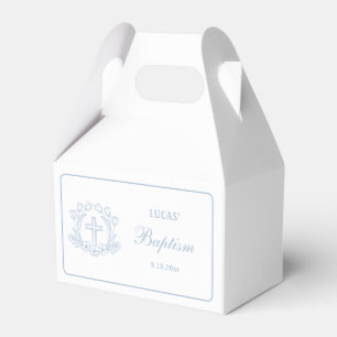Simple Floral Light Blue Cross Baptism Favor Box