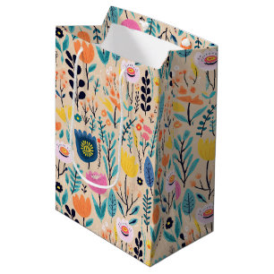 Simple Floral Modern Folk Art Illustration Medium Gift Bag